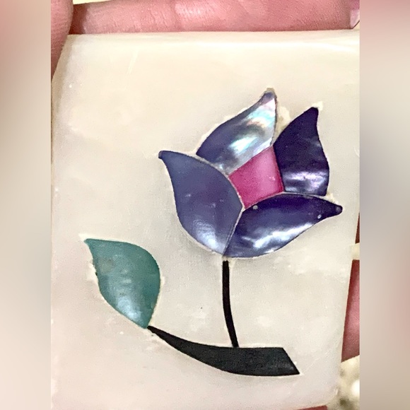 Marble Pietra Dura Trinket Box Floral Inlay Lattice Design - Picture 4 of 16